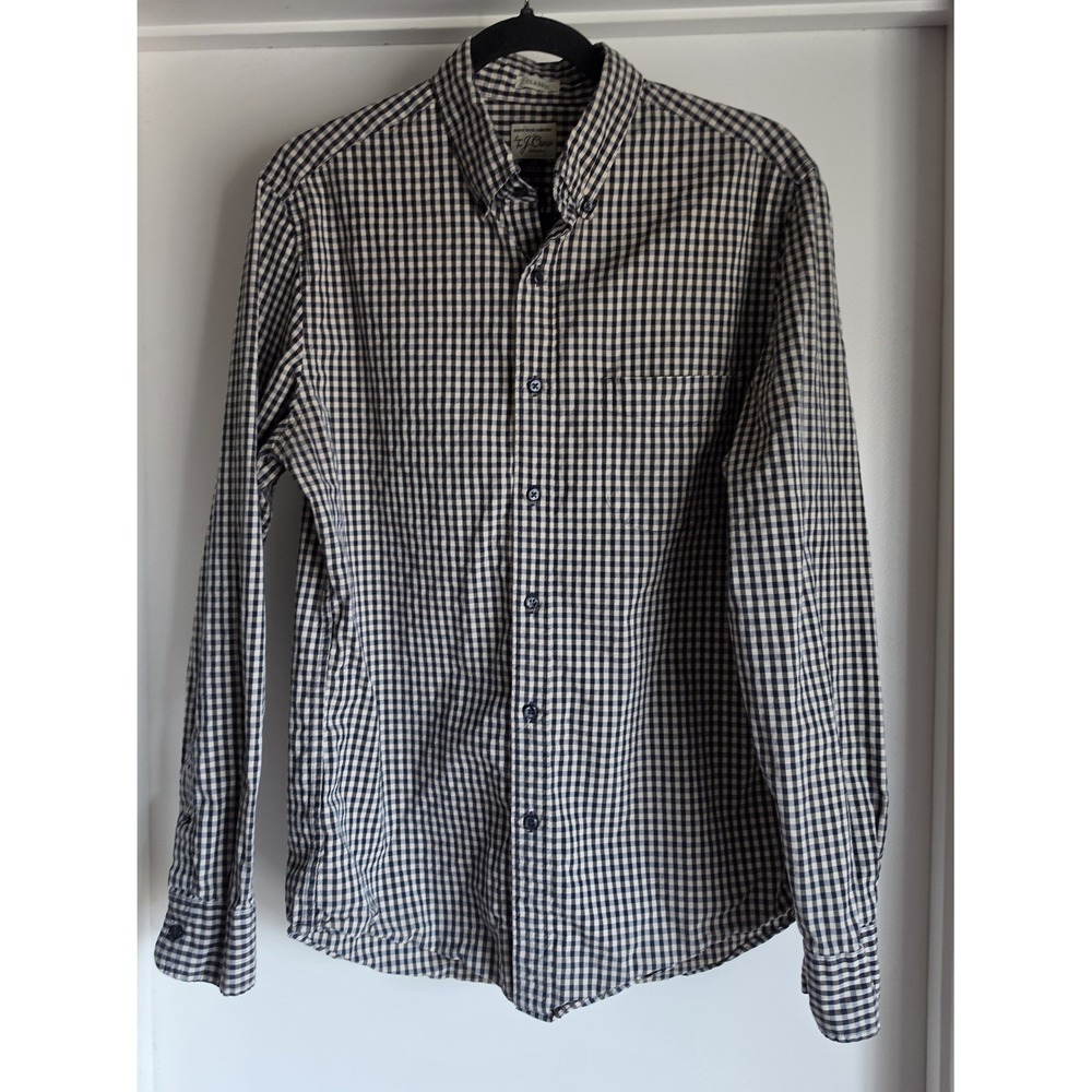 J.Crew Men's M Gingham Button-Up Shirt Navy White Long Sleeve Cotton Classic